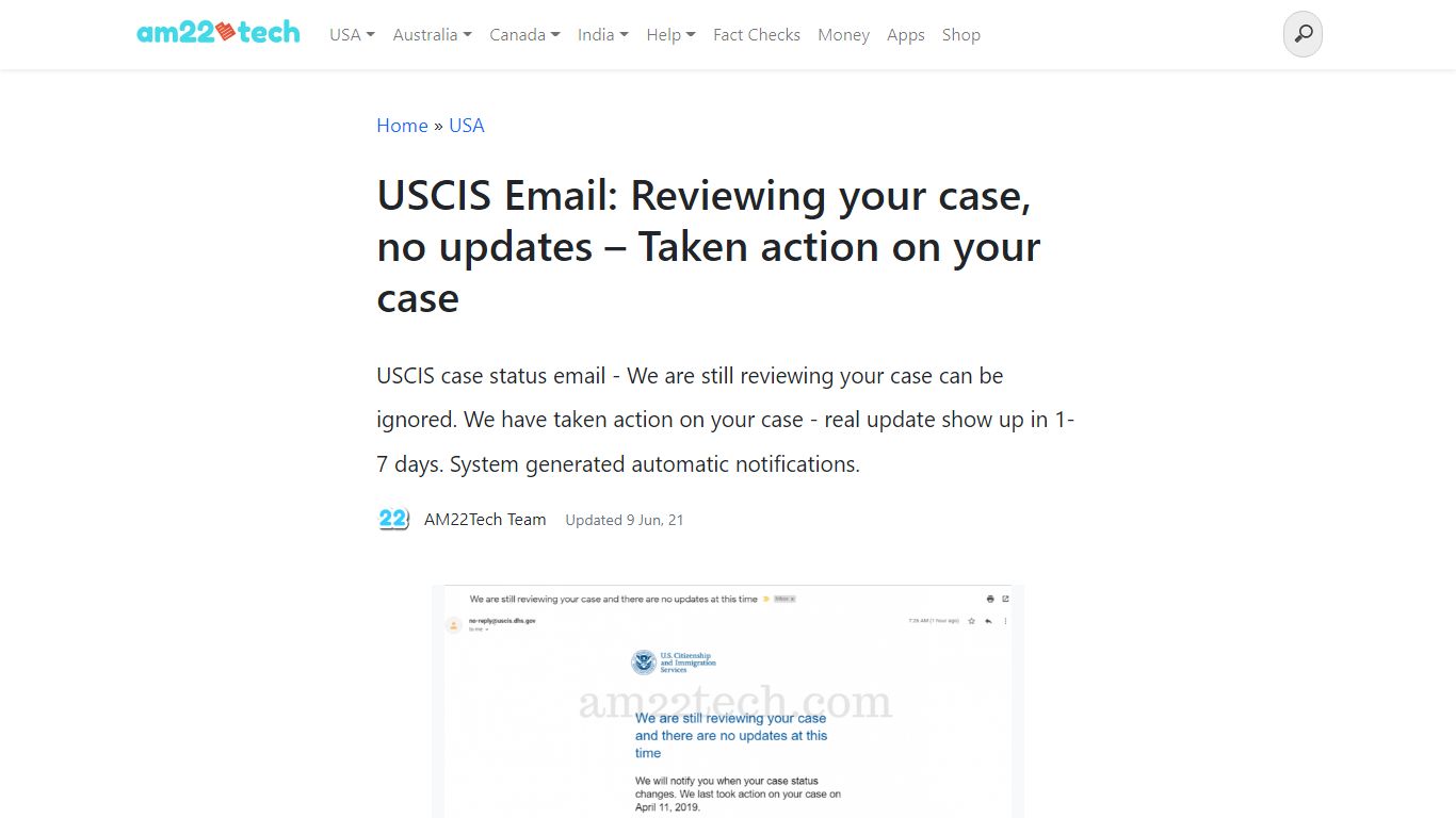 USCIS Email: Reviewing your case, no updates - Taken action on your ...